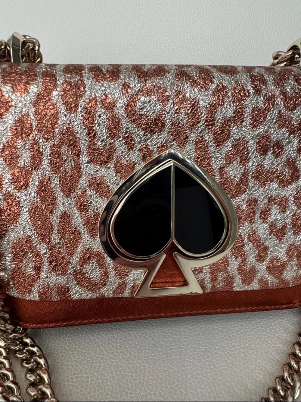 Kate Spade Nicola Metallic Leopard Twistlock Small Shoulder Bag with Chain Strap